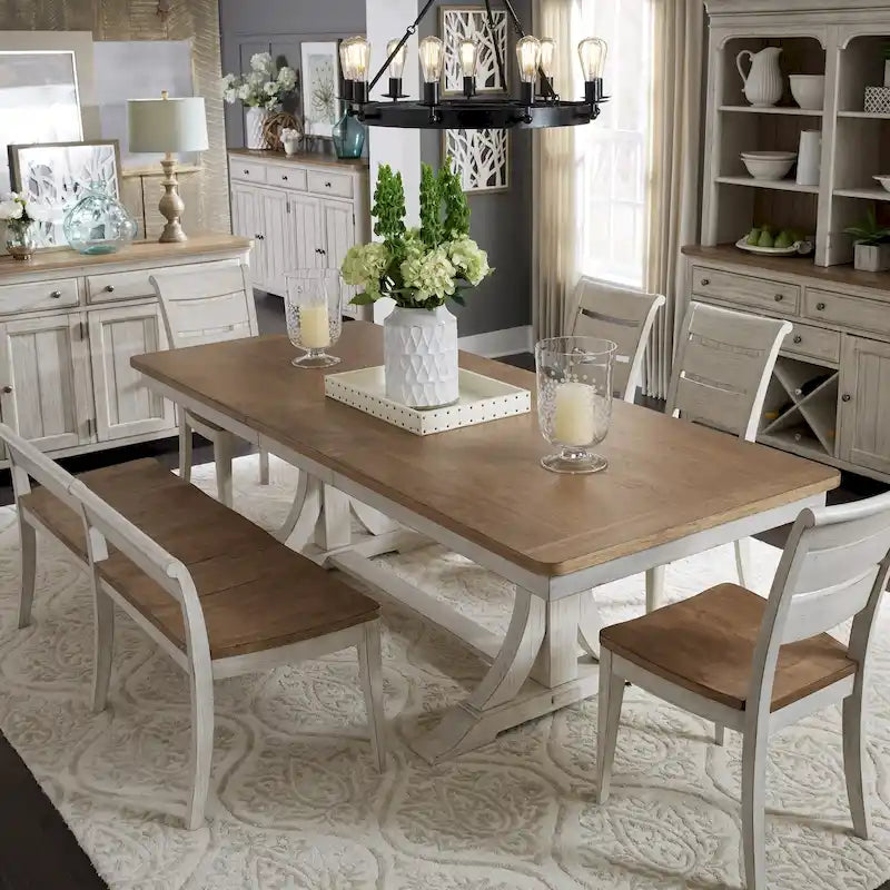 Farmhouse Reimagined Antique White 6 Piece Trestle Set