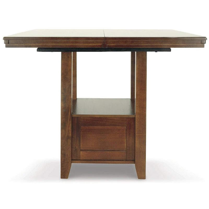 5-Piece Counter Height Dining Set | Extendable Table | 4 Faux Leather Bar Stools | Rustic Brown