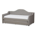 Contemporary Fabric Daybed with Roll-Out Trundle | Tufted | Light Beige/Grey | 82.68W x 31.3H