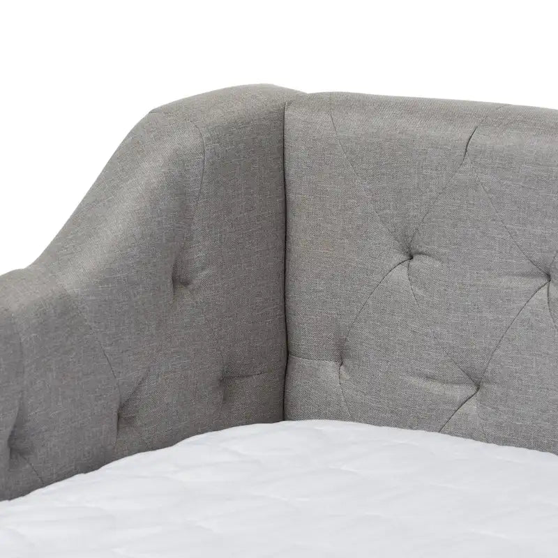 Contemporary Fabric Daybed with Roll-Out Trundle | Tufted | Light Beige/Grey | 82.68W x 31.3H
