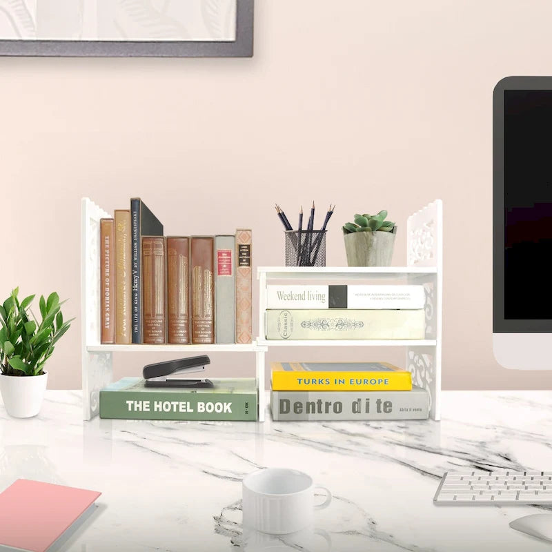 Retro 3-Compartment White Wood Desk Organizer