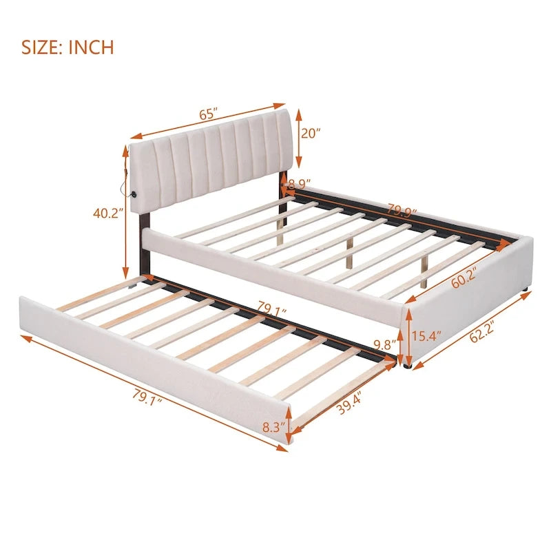 Upholstered Platform Bed with Trundle