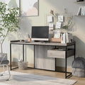 63-Inch Industrial Computer Desk | Steel Frame | Built-In USB Ports | Home Office Workstation