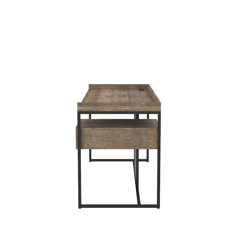 63-Inch Industrial Computer Desk | Steel Frame | Built-In USB Ports | Home Office Workstation