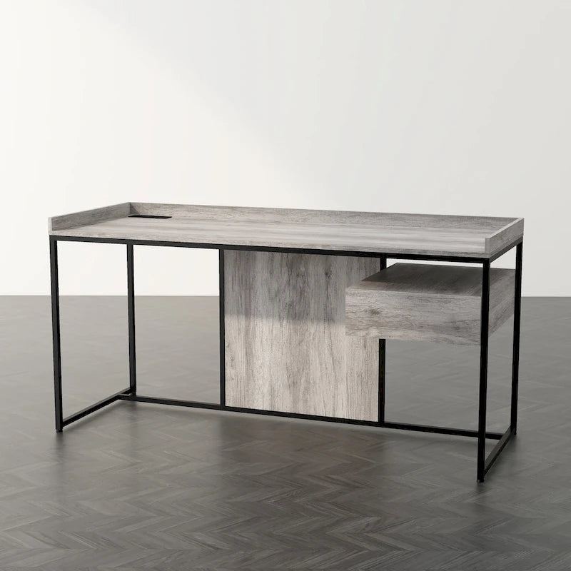 63-Inch Industrial Computer Desk | Steel Frame | Built-In USB Ports | Home Office Workstation