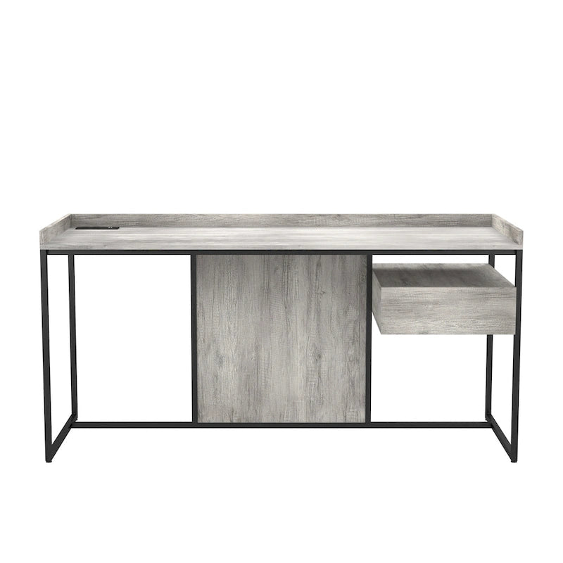 63-Inch Industrial Computer Desk | Steel Frame | Built-In USB Ports | Home Office Workstation
