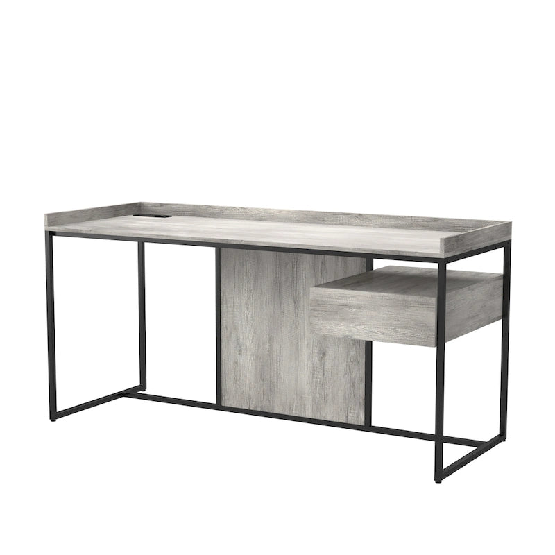 63-Inch Industrial Computer Desk | Steel Frame | Built-In USB Ports | Home Office Workstation