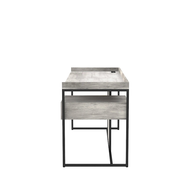 63-Inch Industrial Computer Desk | Steel Frame | Built-In USB Ports | Home Office Workstation