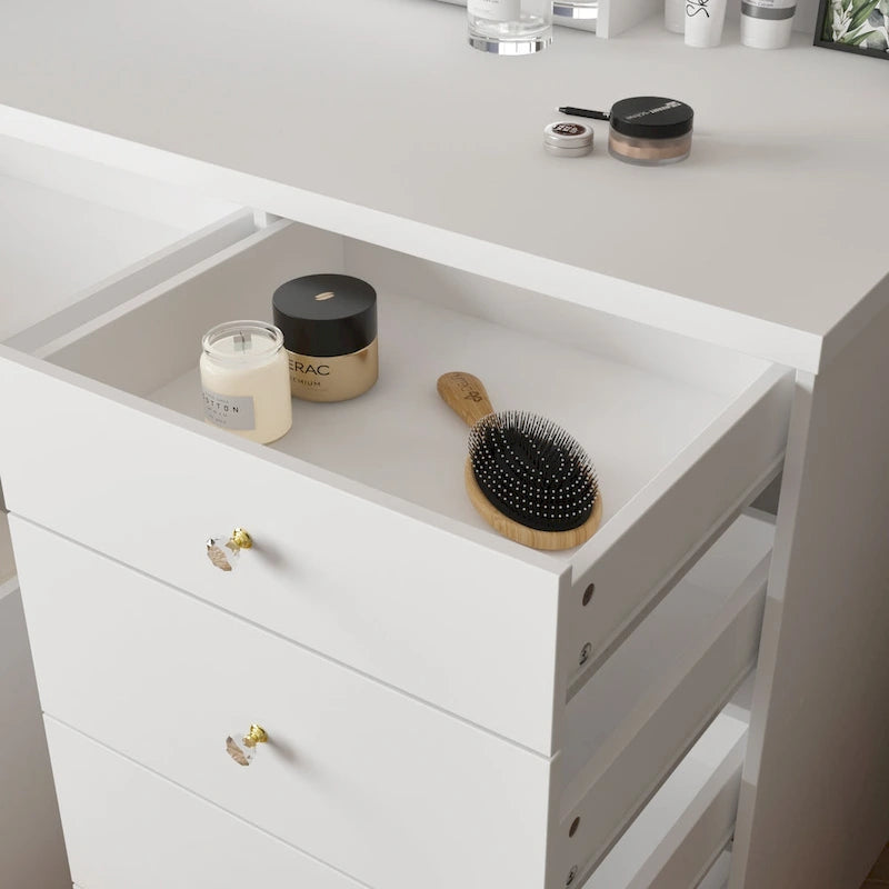 Vanity Set with Lighted Mirror | 5 Drawers | 3-Color Dimmable Light | 39.4x19.7x53.5 inches