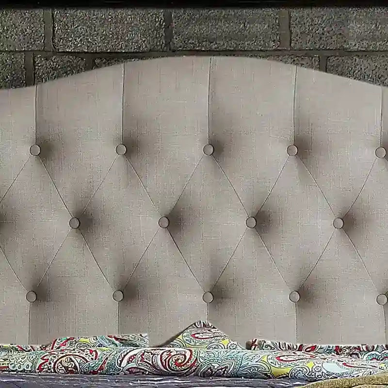 Curved Button-Tufted Platform Bed Frame | Linen Upholstery | Adjustable Headboard | Twin–King