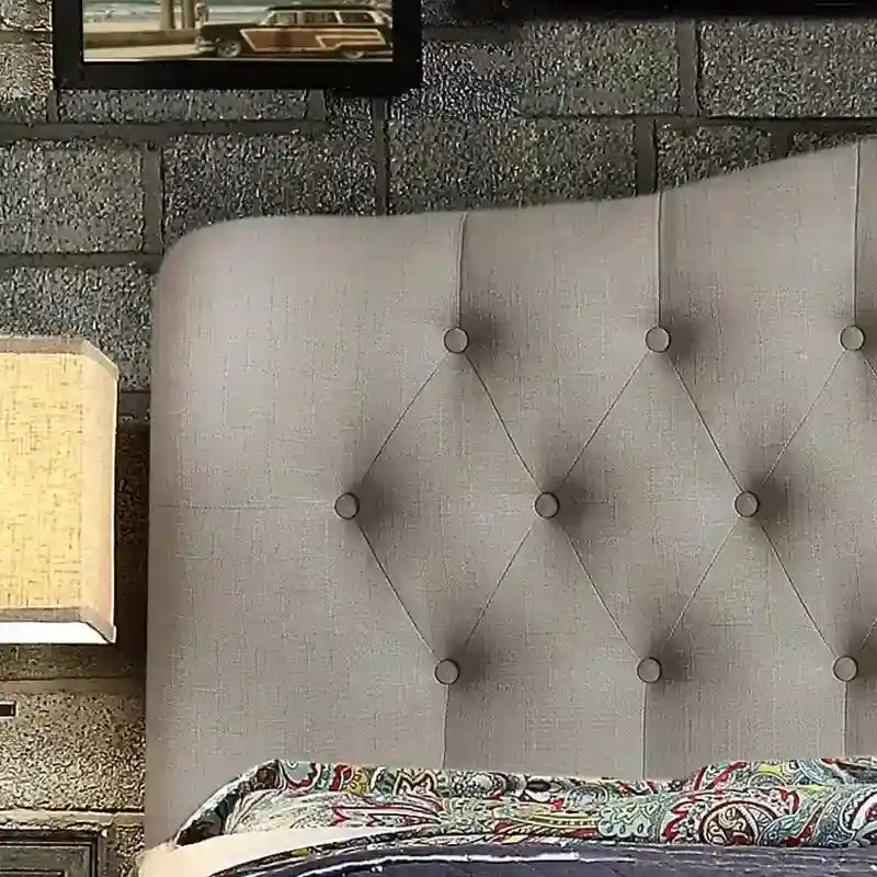 Curved Button-Tufted Platform Bed Frame | Linen Upholstery | Adjustable Headboard | Twin–King