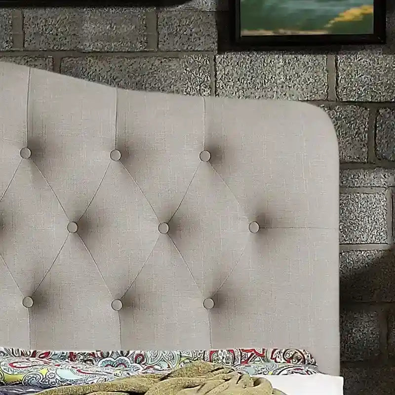 Curved Button-Tufted Platform Bed Frame | Linen Upholstery | Adjustable Headboard | Twin–King