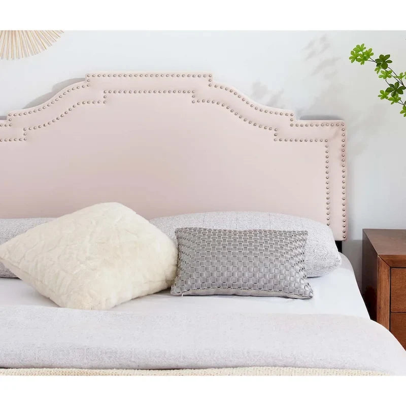 King/Cal King Velvet Upholstered Headboard | Pink | Nailhead Trim | Bedroom Accent