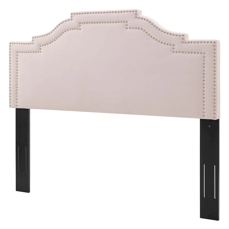 King/Cal King Velvet Upholstered Headboard | Pink | Nailhead Trim | Bedroom Accent