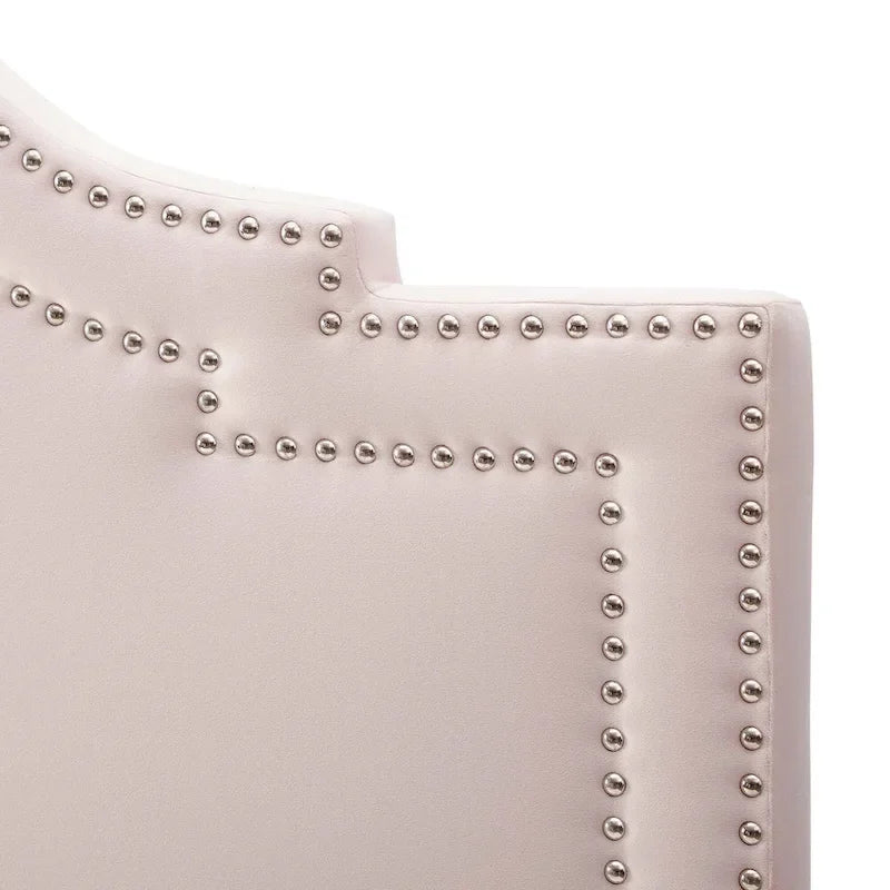 King/Cal King Velvet Upholstered Headboard | Pink | Nailhead Trim | Bedroom Accent