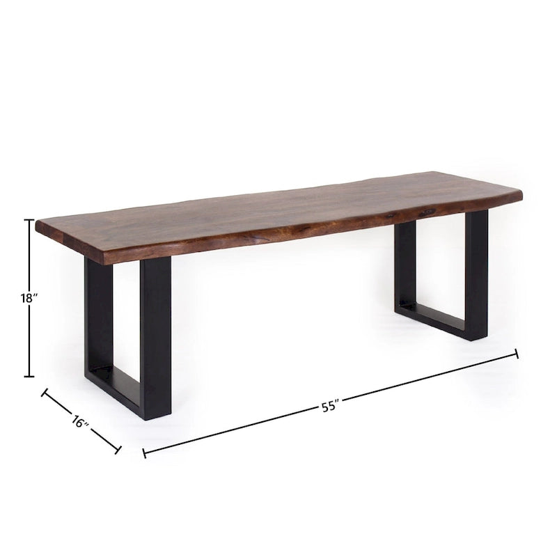 Jessore Handmade Live Edge Acacia Wood & Iron Dining Bench