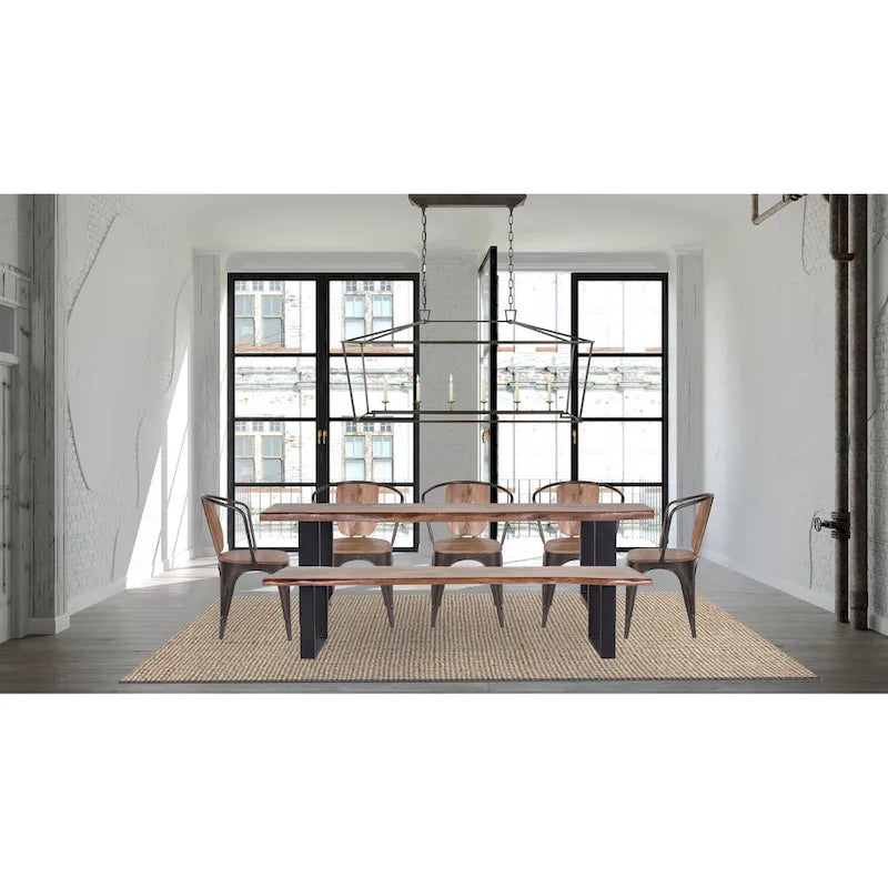 Jessore Handmade Live Edge Acacia Wood & Iron Dining Bench