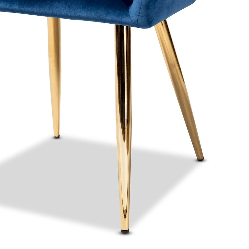 Glam Dining Chair Set of 2 | Navy Blue Velvet | Gold-Tone Metal Legs | Cut-Out Back | 34.25H