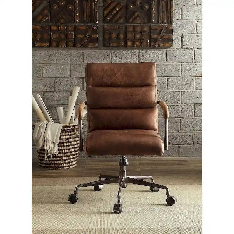 Executive Office Chair | Top Grain Leather | Pneumatic Height Adjust | 5-Star Base | Retro Brown