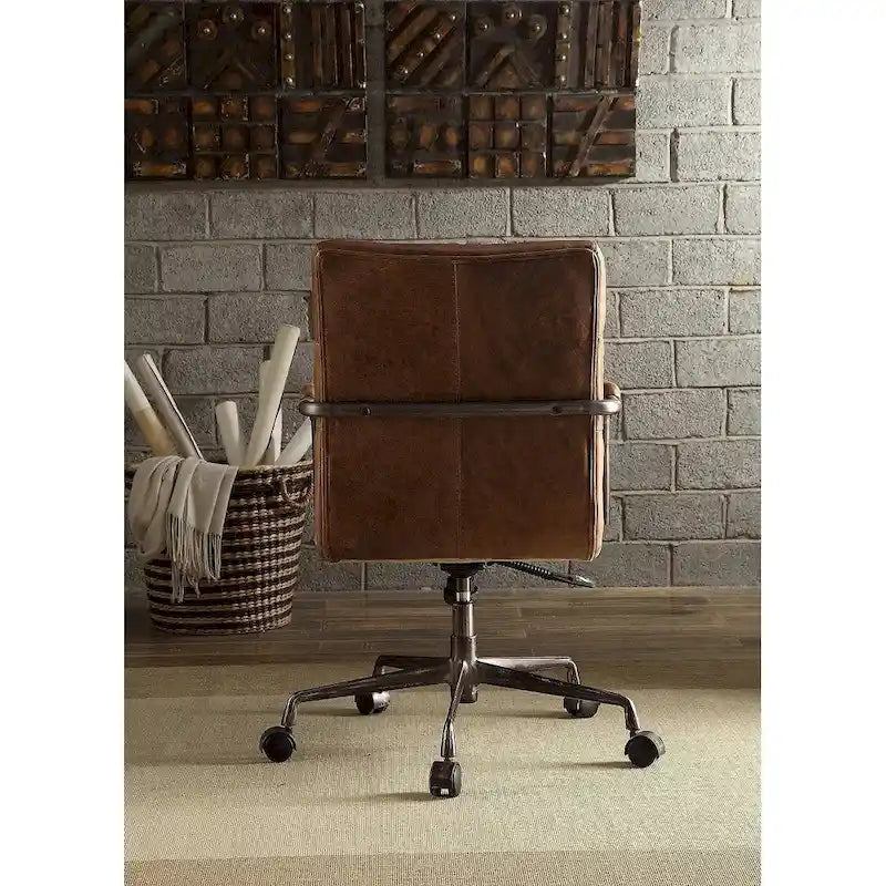 Executive Office Chair | Top Grain Leather | Pneumatic Height Adjust | 5-Star Base | Retro Brown