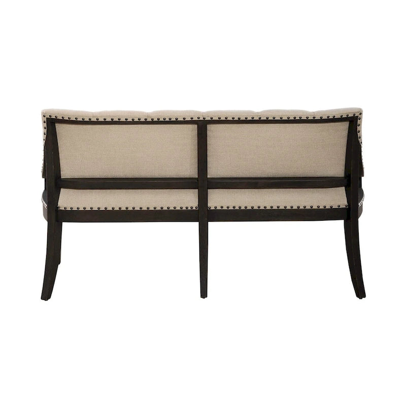 Americana Farmhouse Black Upholstered Shelter Dining Bench