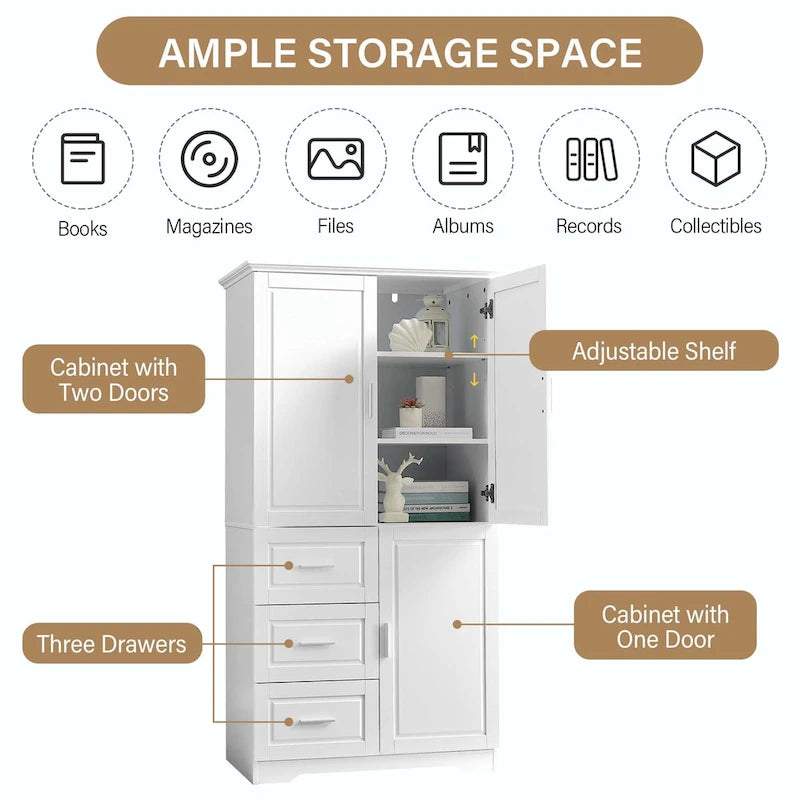 Bathroom Storage Cabinet with Drawers and Adjustable Shelf