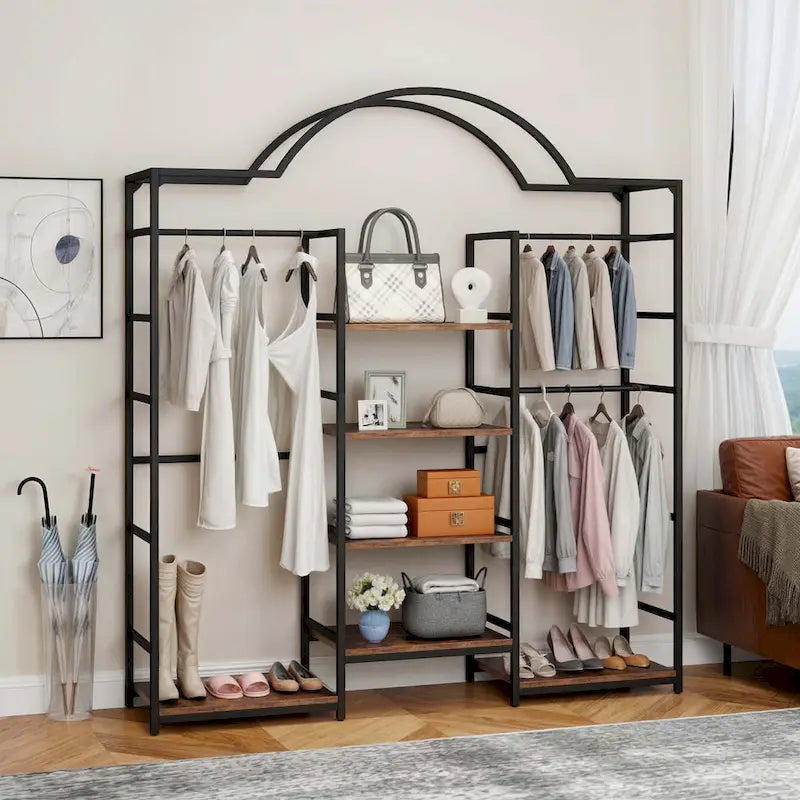 Moasis 4 Tiers Heavy Duty Coat Rack Garment Racks with 3 Hang Rods & 6 Shelves