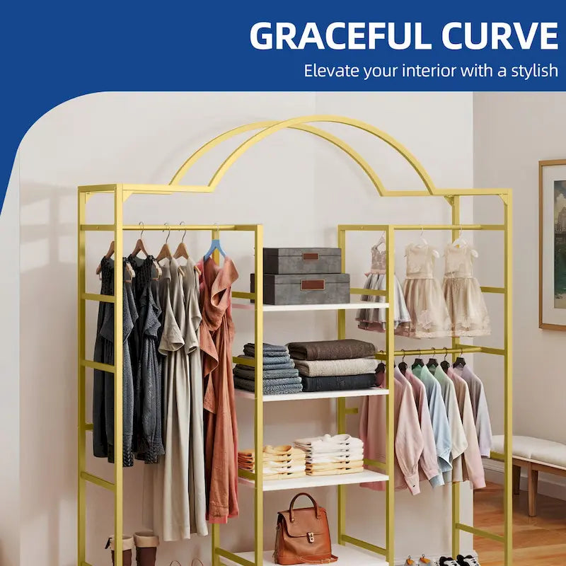 Moasis 4 Tiers Heavy Duty Coat Rack Garment Racks with 3 Hang Rods & 6 Shelves