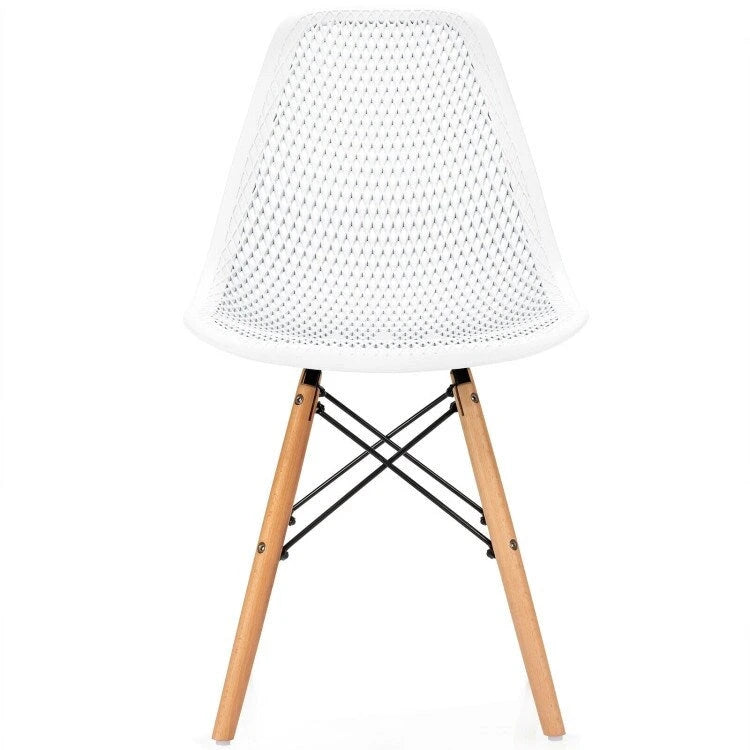 4 Pcs Modern Plastic Hollow Chair Set with Wood Leg - 22 x 18 x 32.5 (L x W x H)