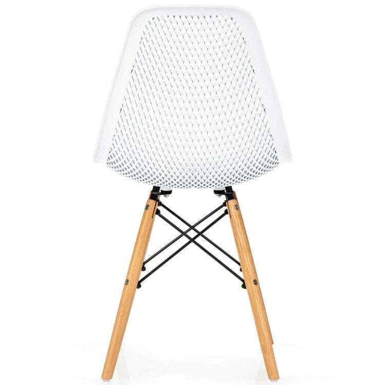 4 Pcs Modern Plastic Hollow Chair Set with Wood Leg - 22 x 18 x 32.5 (L x W x H)