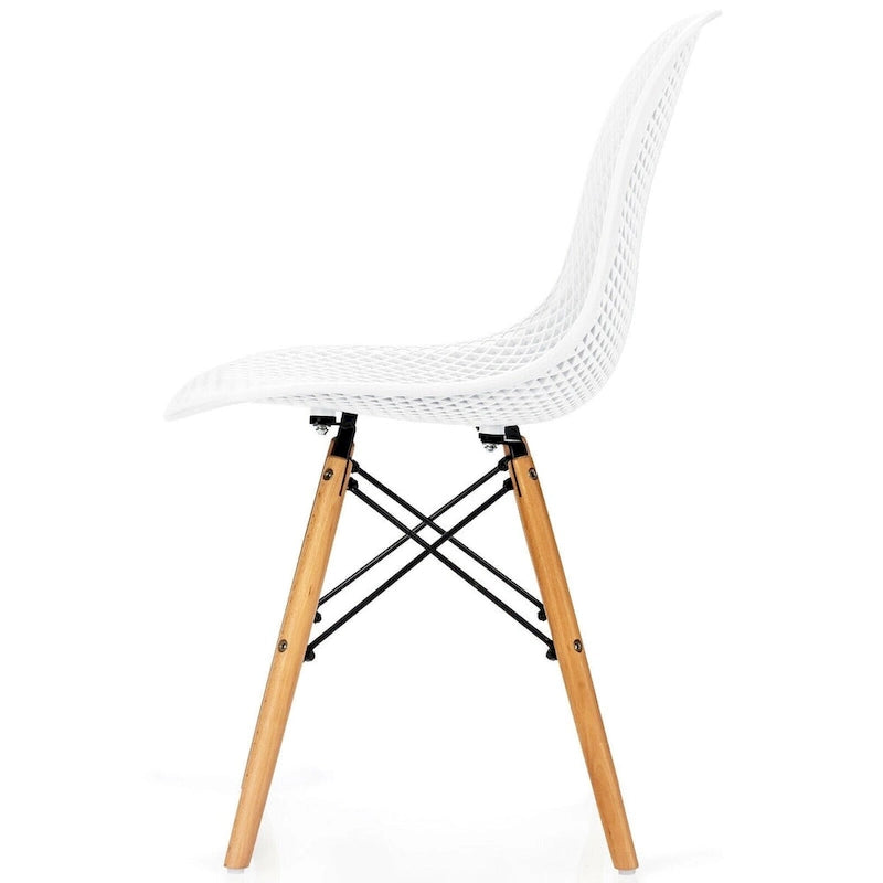 4 Pcs Modern Plastic Hollow Chair Set with Wood Leg - 22 x 18 x 32.5 (L x W x H)