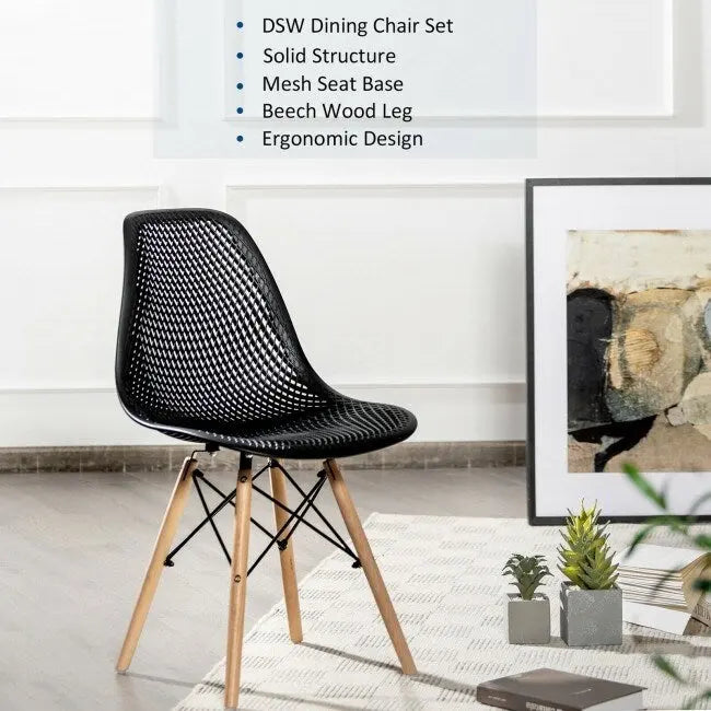 4 Pcs Modern Plastic Hollow Chair Set with Wood Leg - 22 x 18 x 32.5 (L x W x H)