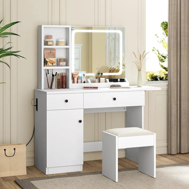 Makeup Vanity with Mirror and LED Light
