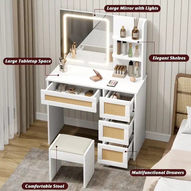 Makeup Vanity with Mirror and LED Light