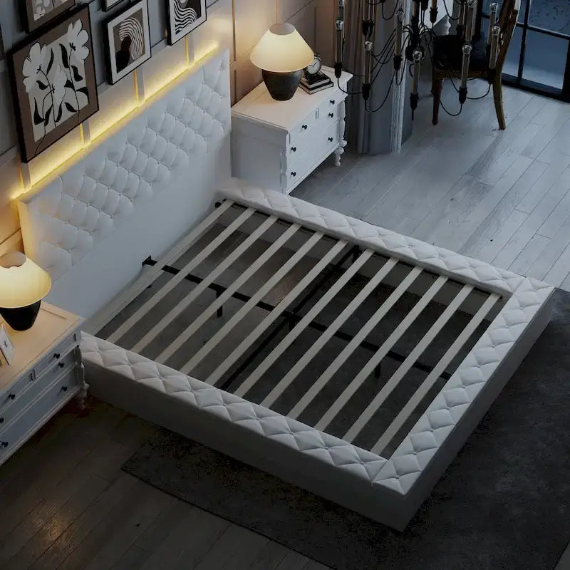 Queen/King Designer Bed Frame with LED Ambiance Lighting PU Leather