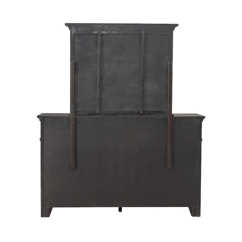 Upholstered Bed Dresser & Mirror Set | Saddle Brown | Button Tufted | Rubberwood | Queen & King
