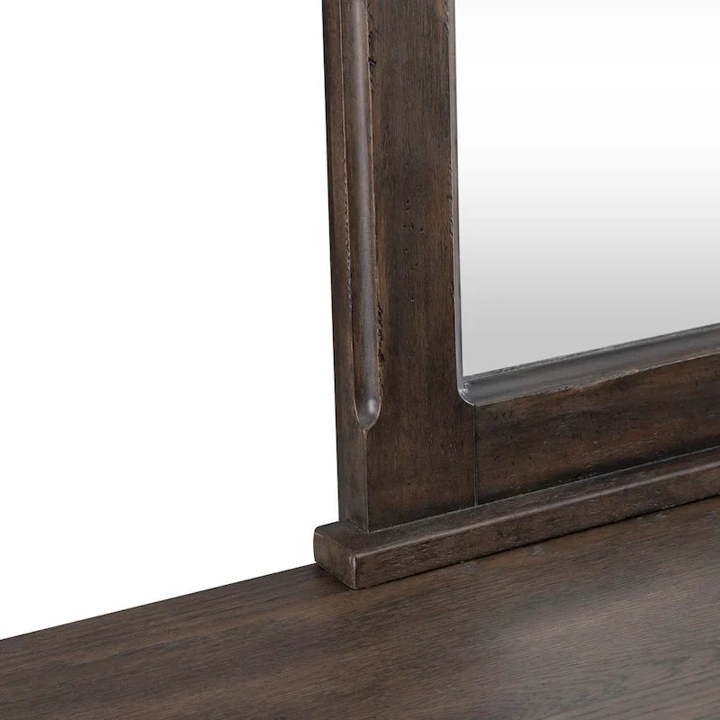 Upholstered Bed Dresser & Mirror Set | Saddle Brown | Button Tufted | Rubberwood | Queen & King