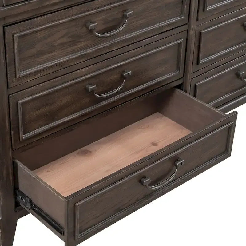 Upholstered Bed Dresser & Mirror Set | Saddle Brown | Button Tufted | Rubberwood | Queen & King