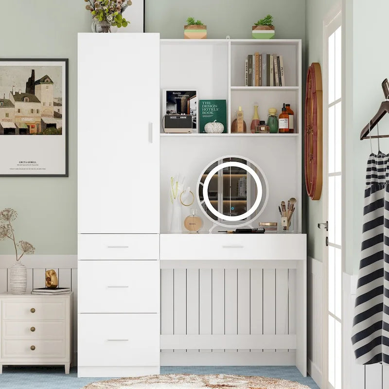 Workspace and Wardrobe Combo Storage Furniture Set with Deluxe Vanity