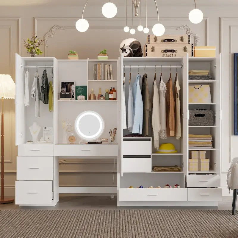 Workspace and Wardrobe Combo Storage Furniture Set with Deluxe Vanity