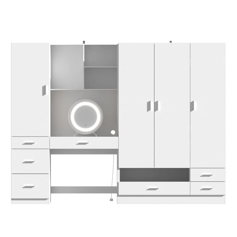 Workspace and Wardrobe Combo Storage Furniture Set with Deluxe Vanity