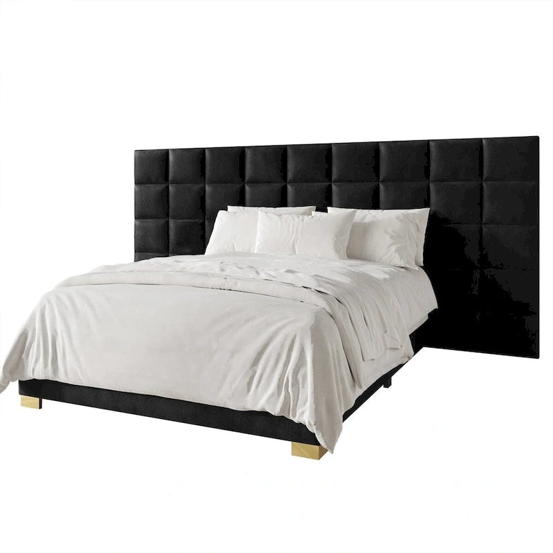 Mid-Century Modern Bedroom  | Velvet Upholstered Bed + 2 Nightstands | Queen & King | MDF