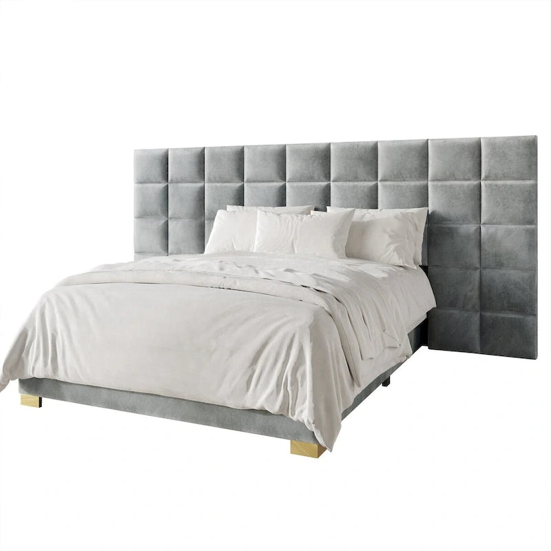 Mid-Century Modern Bedroom  | Velvet Upholstered Bed + 2 Nightstands | Queen & King | MDF