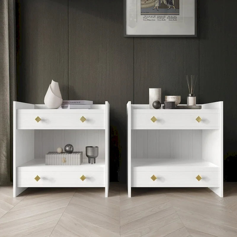 Mid-Century Modern Bedroom  | Velvet Upholstered Bed + 2 Nightstands | Queen & King | MDF