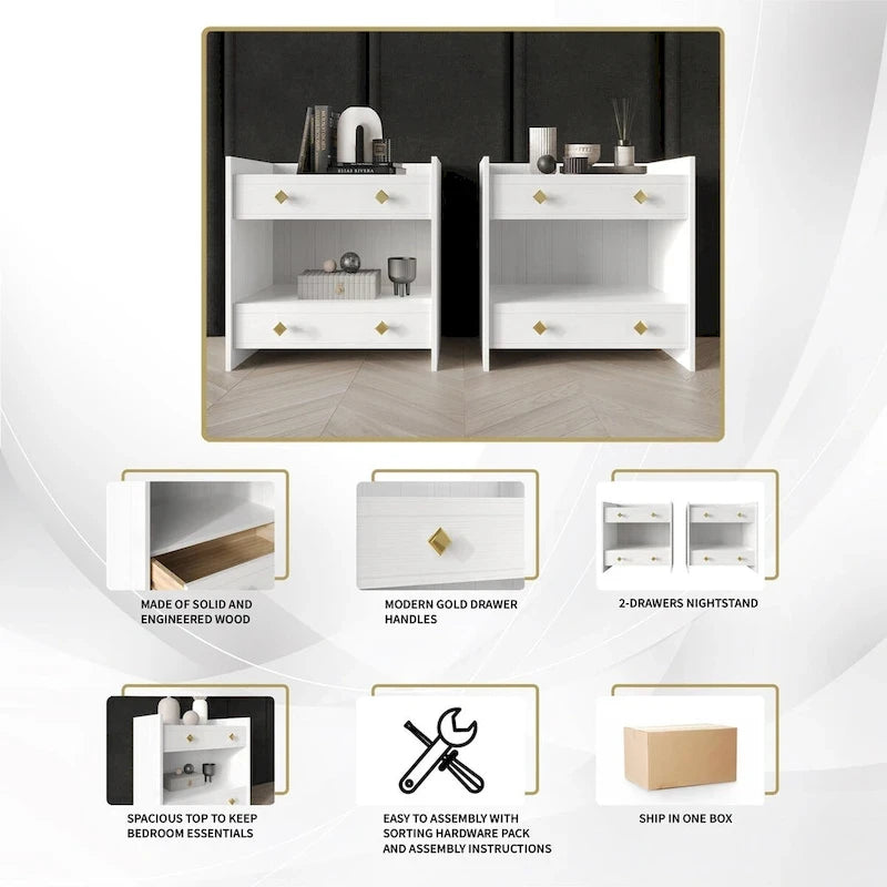 Mid-Century Modern Bedroom  | Velvet Upholstered Bed + 2 Nightstands | Queen & King | MDF