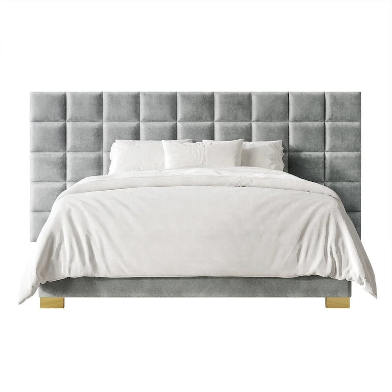 Mid-Century Modern Bedroom  | Velvet Upholstered Bed + 2 Nightstands | Queen & King | MDF
