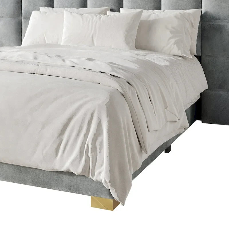 Mid-Century Modern Bedroom  | Velvet Upholstered Bed + 2 Nightstands | Queen & King | MDF