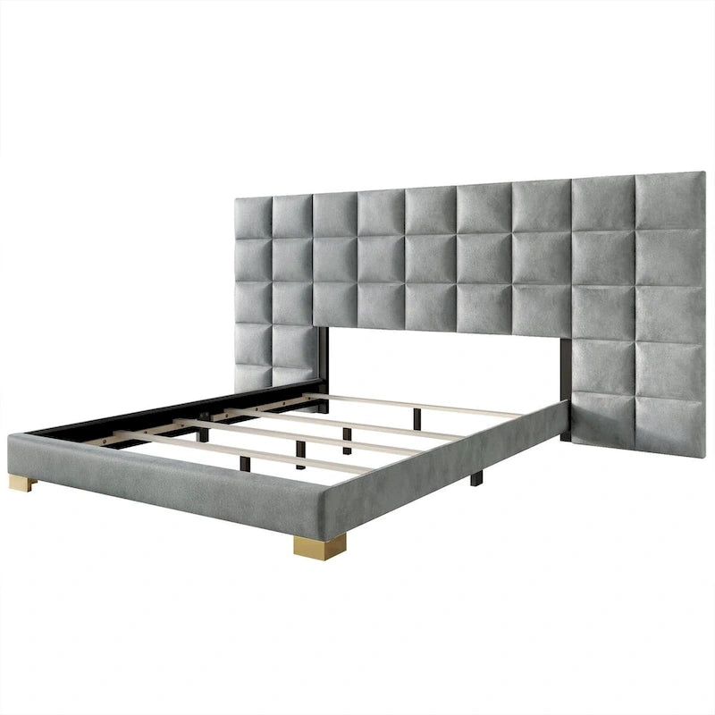 Mid-Century Modern Bedroom  | Velvet Upholstered Bed + 2 Nightstands | Queen & King | MDF