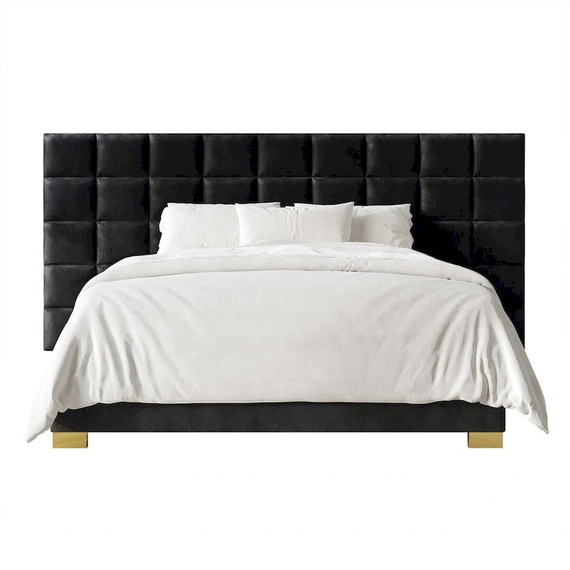 Mid-Century Modern Bedroom  | Velvet Upholstered Bed + 2 Nightstands | Queen & King | MDF