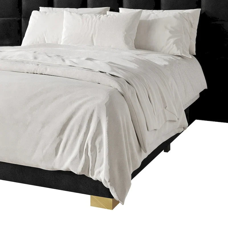 Mid-Century Modern Bedroom  | Velvet Upholstered Bed + 2 Nightstands | Queen & King | MDF